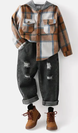104368-Boy 2pcs Hooded Shirt, Denim Jeans(38)