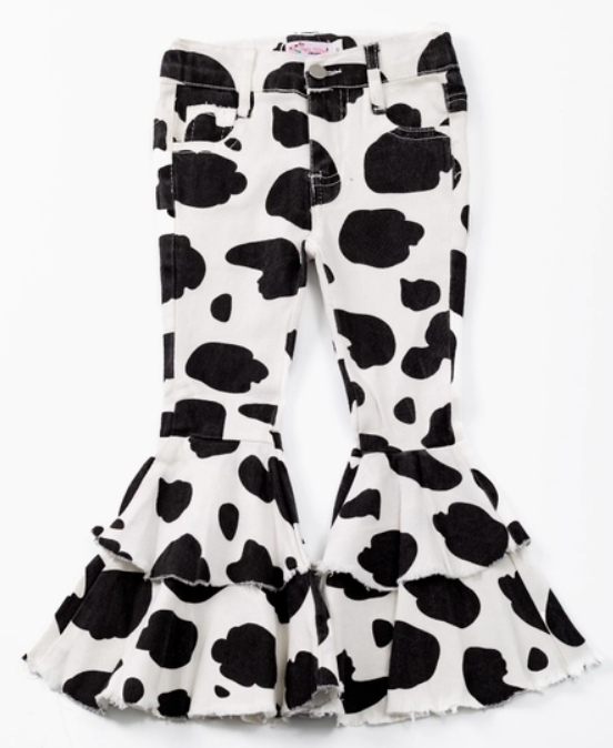 104365-Toddler Girl Cow Print Flare Jeans(30)