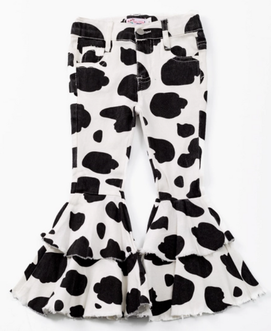 104365-Toddler Girl Cow Print Flare Jeans(30)