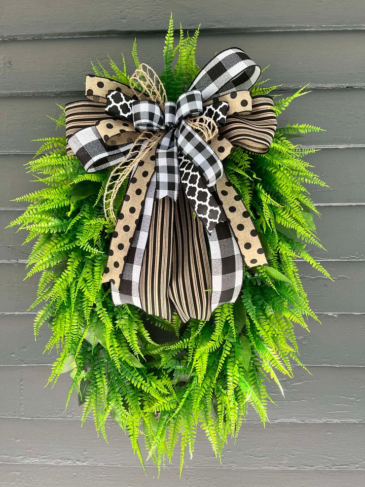 712-193-Fern oval grapevine with neutral bow wreath(72)