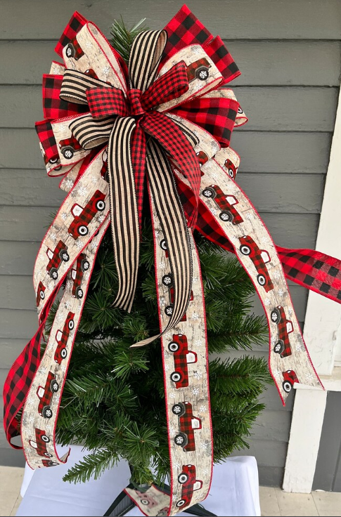 712-142-Red truck birch tree topper bow(34)